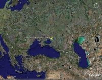      Вид участка в навигационной системе ''Google Earth'' (Вид земли со спутника в различной степени приближения)   - - -   Продается участок на Азовском море под строительство (17 соток); Адрес: ул. Зерновая, 7, станица Должанская, Ейский район, Краснодарский край, 353656