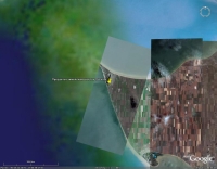      Вид участка в навигационной системе ''Google Earth'' (Вид земли со спутника в различной степени приближения)   - - -   Продается участок на Азовском море под строительство (17 соток); Адрес: ул. Зерновая, 7, станица Должанская, Ейский район, Краснодарский край, 353656