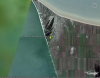      Вид участка в навигационной системе ''Google Earth'' (Вид земли со спутника в различной степени приближения)   - - -   Продается участок на Азовском море под строительство (17 соток); Адрес: ул. Зерновая, 7, станица Должанская, Ейский район, Краснодарский край, 353656